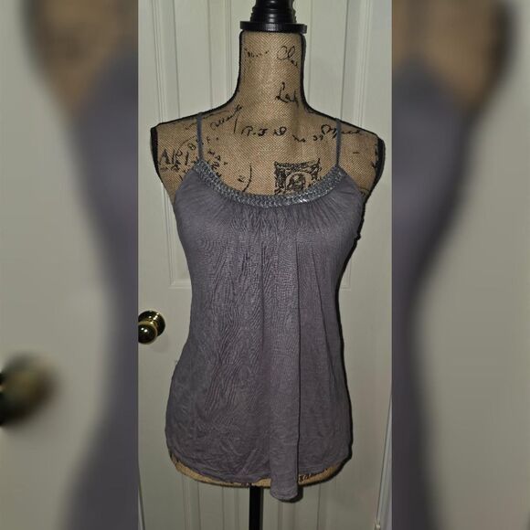 Candie's Gray Beaded Spaghetti Strap Cami Tank Top - Size Small - Picture 2 of 3